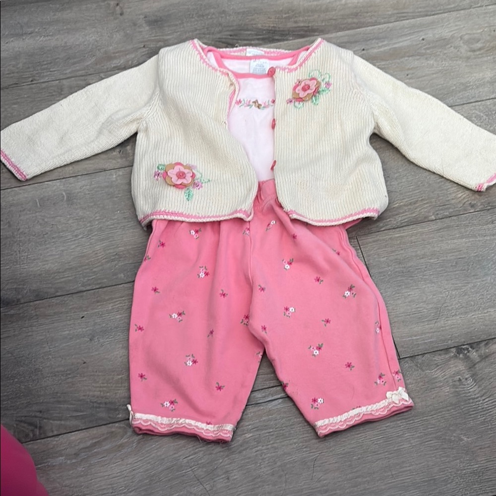 3 pc kids outfit. Size 6-12 months. Pink with floral theme